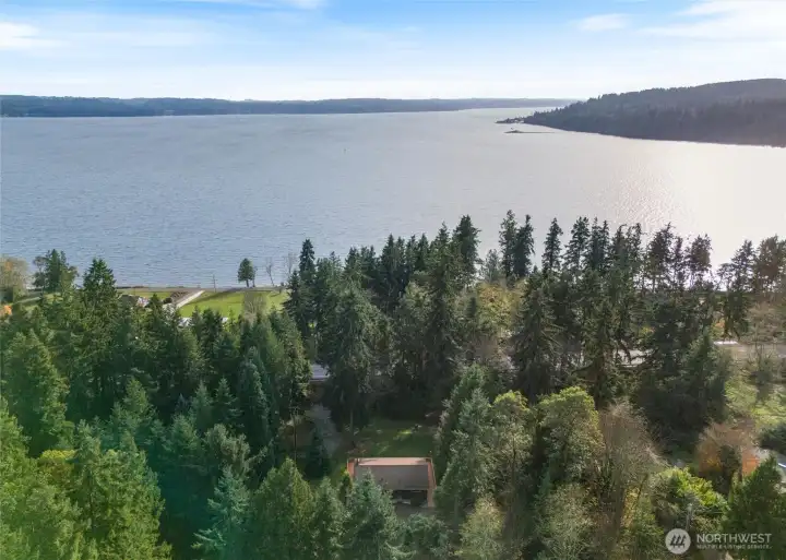 Partial views of the Hood Canal through the trees from your deck!