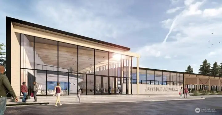 Conceptual rendering of the new Bellevue Aquatic Center, Bellevue Airfield Park Master Plan.