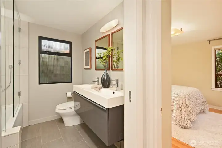 Full bath on main has heated floors.