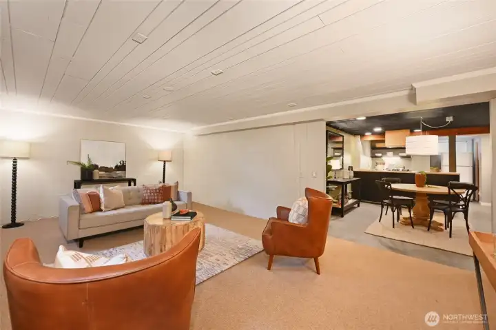 There is a large living space or rec room, depends on how you want to use it.