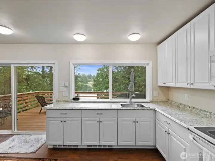 The wonderful kitchen has generous work space and cabinetry.