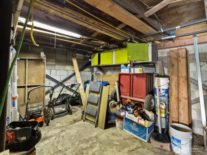 The utility basement is great storage space.