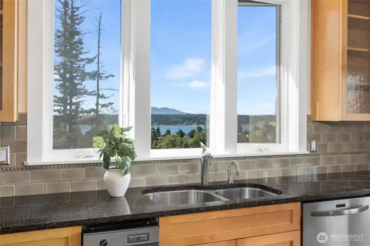 View of the Guemes Channel from the kitchen make doing dishes enjoyable.