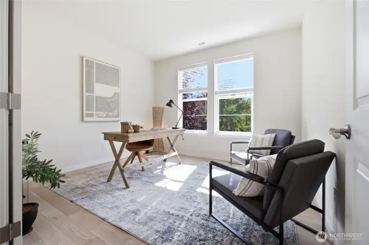 French doors create a private home office with abundant natural light.