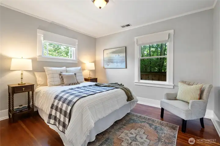 Second main floor bedroom with fir flooring