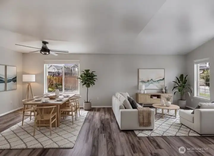 Main floor living & dining virtually staged