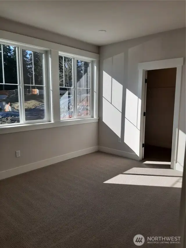 One of 3 secondary bedrooms on the upper level features a walk-in closet