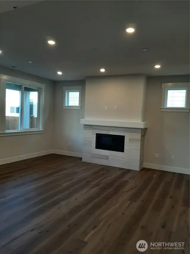 Spacious great room boosts gas fireplace
