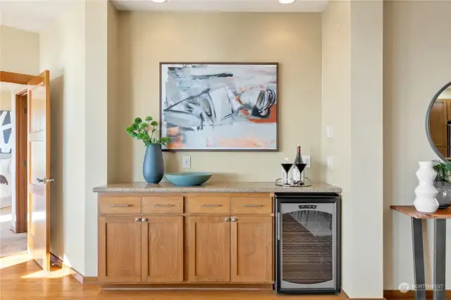 Built-in buffet area with a wine fridge - perfect for dinner parties!