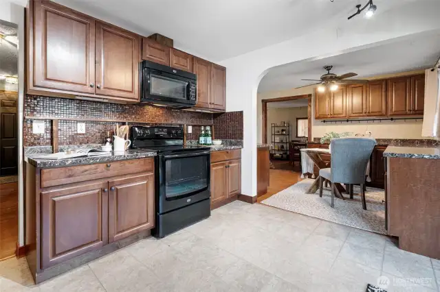 Updated kitchen with tons of storage options.