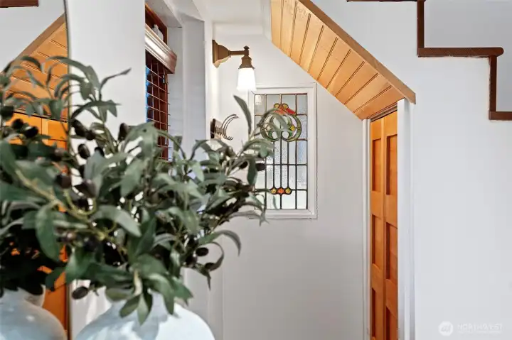 Sweet separate entry from lower level to backyard.  There is also a generous sized closet under the stairs.