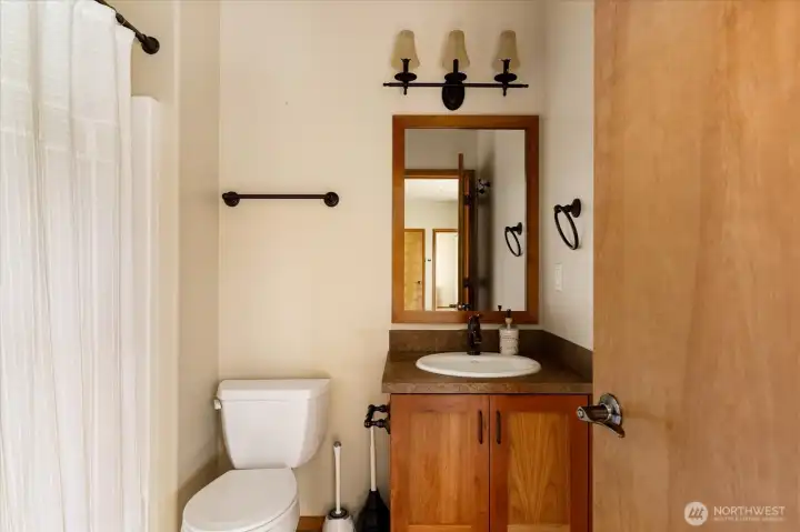 Lower floor, full bath.