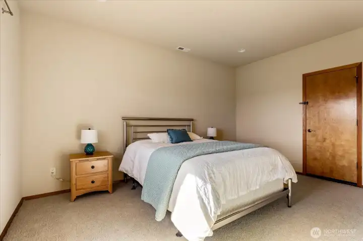 Second lower floor bedroom with access to exterior storage and separate entrance.