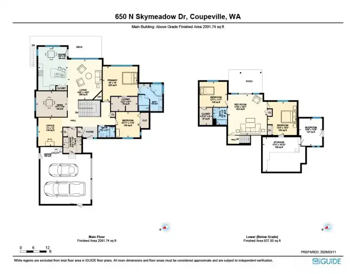 Full house floor plan with approximate dimensions.