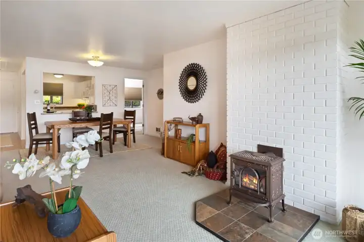 The charming stove heats as well as charms. Each room has it's own temperature controls for the the bedroom and bath. There are 4!