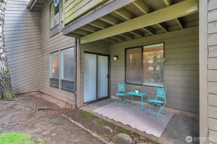 Nice size patio for sitting and having your morning coffee.