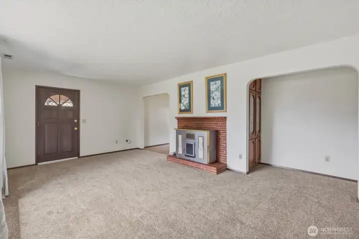 Living room with pellet stove. Living room with pellet stove.