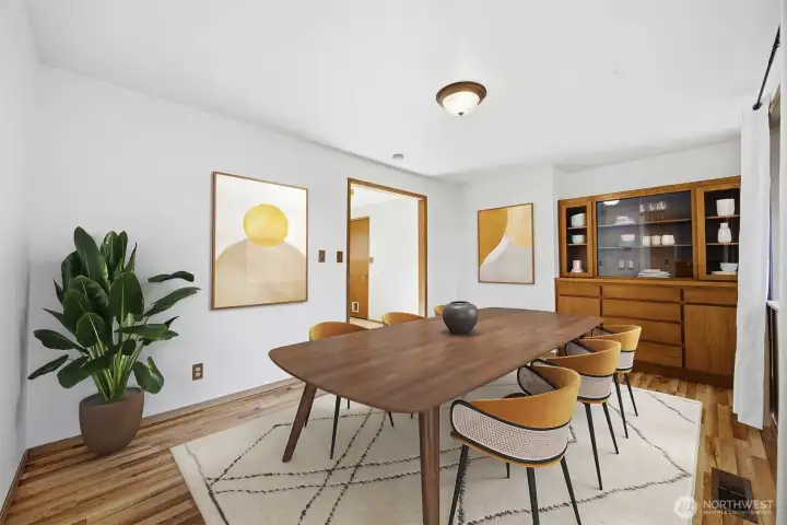 The dining room is well defined and has a built-in buffet/cabinet that is in immaculate condition.