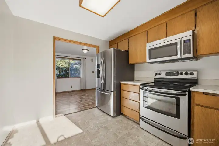 Looking toward the dining area beyond the kitchen.