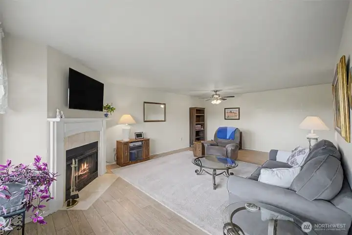 Living Room with wood burning fireplace