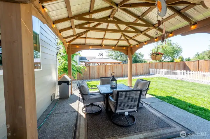 Gazebo provides nice shade in the summer and a dry place on those rainy days