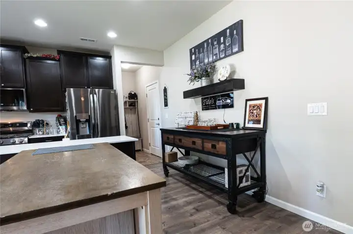 Kitchen has a large walk in pantry