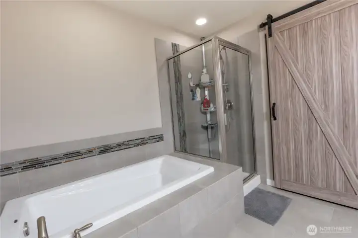 Master Bathroom has full bath and separate shower with luxury tie