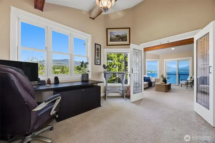 Office/library flows to upstairs sitting room.