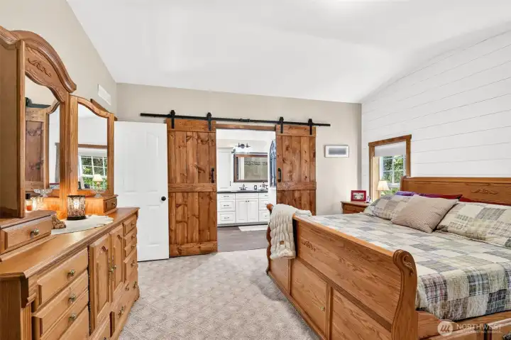 Primary bedroom with a walk through closet and a gorgeous on suite Primary bedroom with a walk through closet and a gorgeous on suite