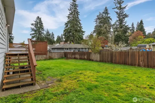Fully fenced backyard.