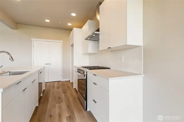 Cabinets throughout the home are manufactured locally at Highcraft in Ferndale.