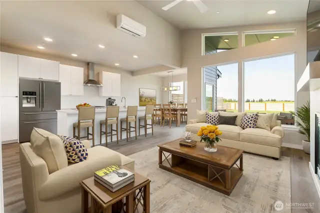 VIRTUALLY STAGED living, kitchen, dining