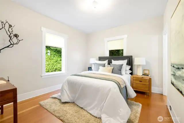 The first of three bedrooms, this one is on the main floor.