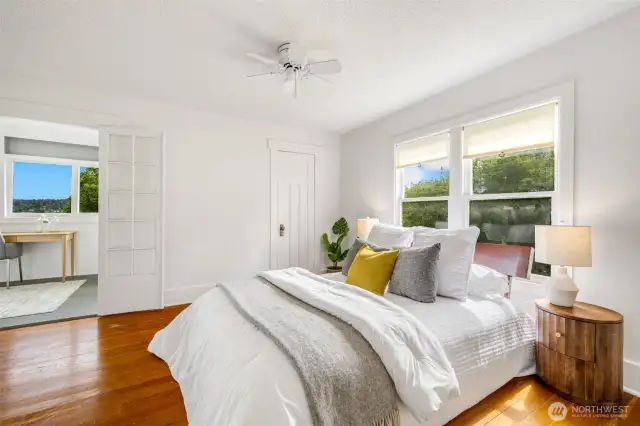 The second bedroom, the first of two upstairs.