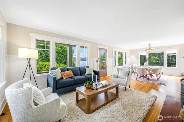 Expansive windows let the sunlight and views in.