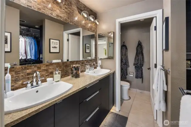 Both Bathrooms with Heated Porcelain Tiles with Programmable Thermostats and Warm LED Lighting Fixtures