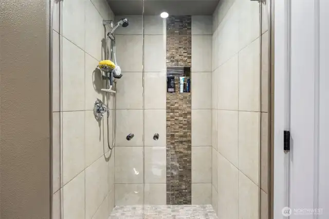 Primary Bathroom Fully Renovated with Low Curb Shower and Custom Glass Door plus Danze Shower Fixtures/Regulator
