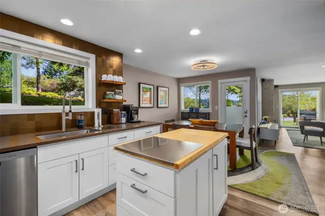 Floating Butcher Block Island. Built on Industrial Locking Casters.