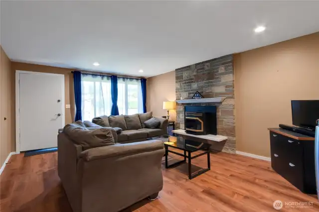 Cozy space with pellet stove.