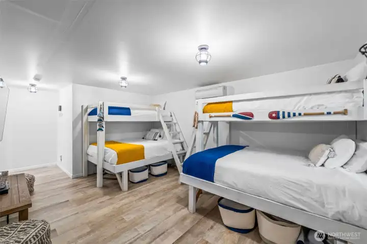 Lower-level retreat perfect for games, bunks, or movies