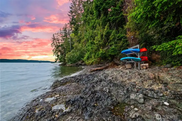 Rocky beach with room for your kayaks & SUPS.