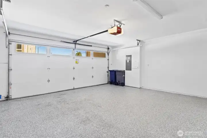 Garage features a durable epoxy floor