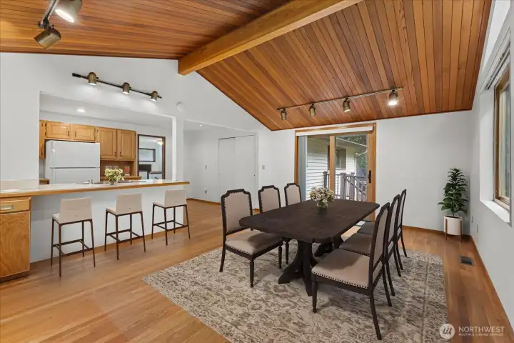 Kitchen, Dining and Walk Out to Deck