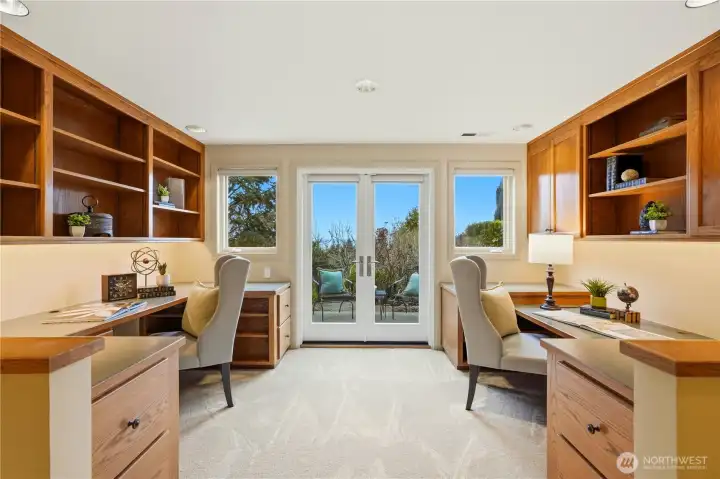 The lower level office or homework area, with french doors opening to the patio.