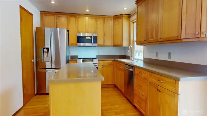 Looking straight into the kitchen from the dining room