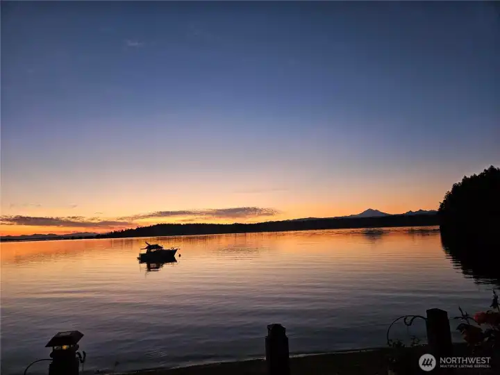Sunrise over Hales Passage with Mt Baker rising beyond Portage Island highlights the estate’s rare east-facing waterfront orientation—offering protected waters, brilliant morning light & exceptional boating access. Two private mooring buoys provide immediate marine usability rarely found with multi-residence Lummi Island shoreline properties of this scale. A signature view corridor that defines legacy waterfront living in the San Juan region.
