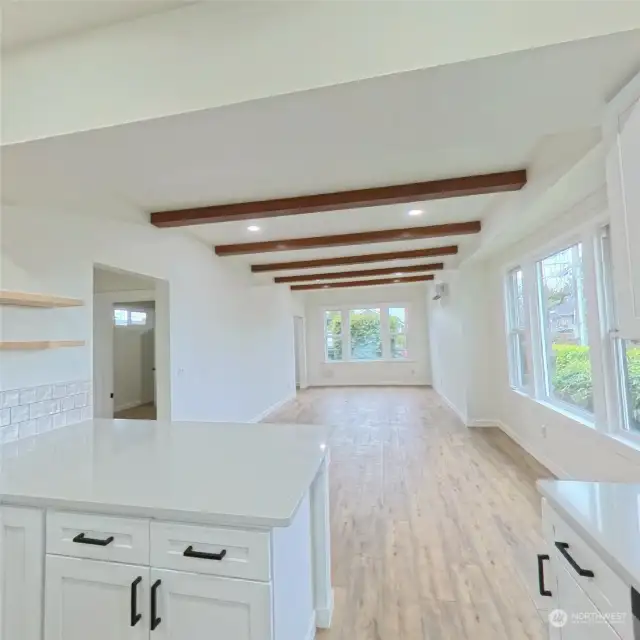 kitchen looking into dining and living room