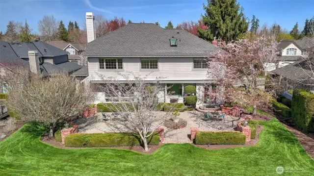 Trees provide privacy on the spacious patio