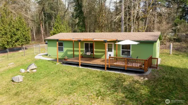 An ariel view of the front of the house shows how much room for there is for personalizing the house and yard to make it yours.
