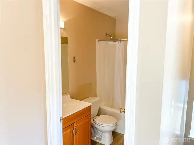 Full bathroom is to the right at the top of the stairs.